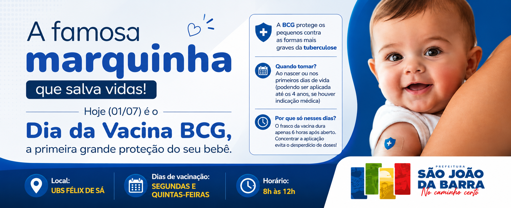 São João da Barra reforça importância da vacina BCG, primeira proteção do bebê contra formas graves da tuberculose